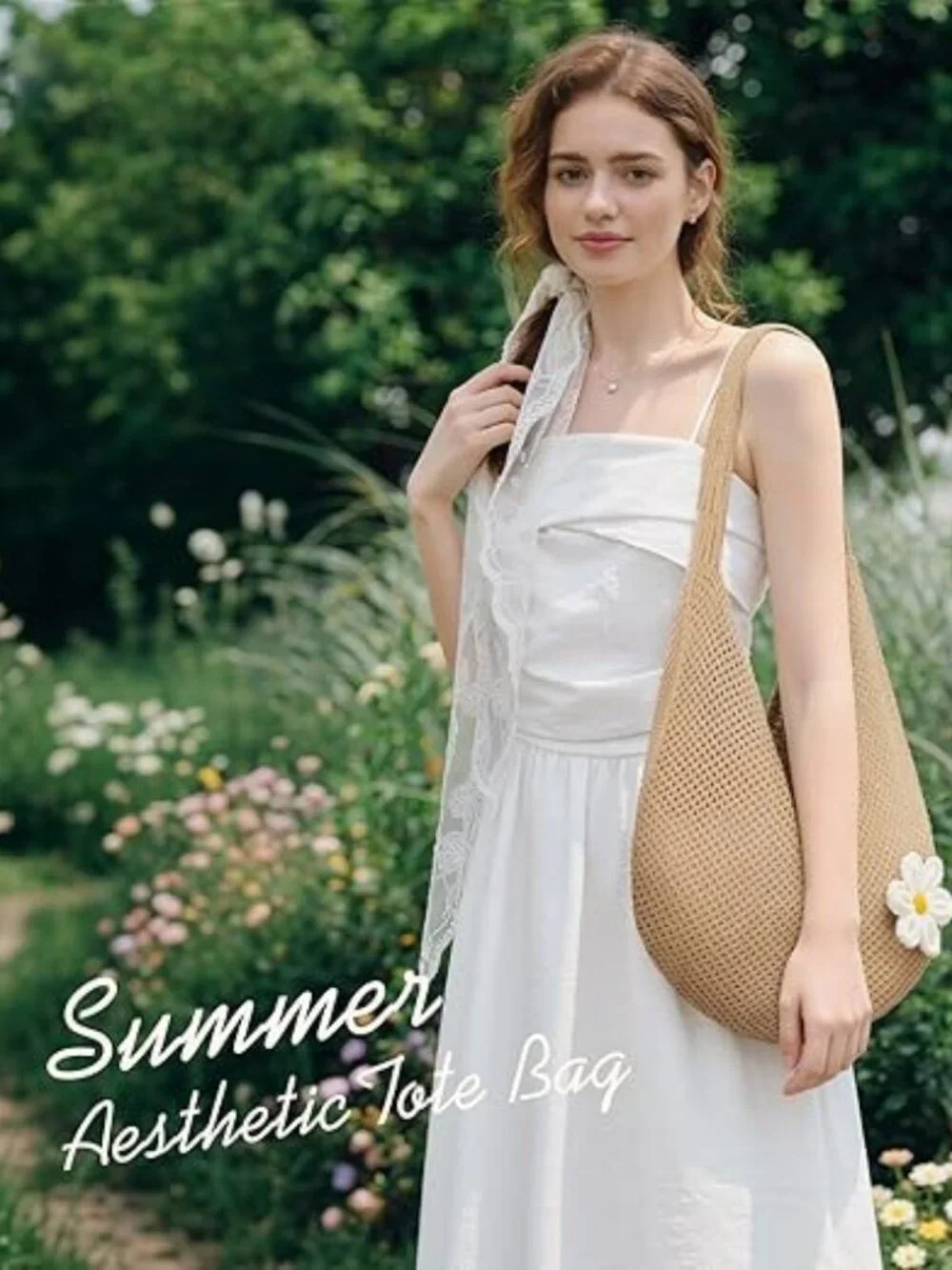 Crochet Beach Tote Bag Women’s Mesh Knit Summer Shoulder Purse